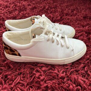 J. Crew White Cheetah Print Fur-Dryed Calf Hair Low Top Sneakers Women’s Size 7